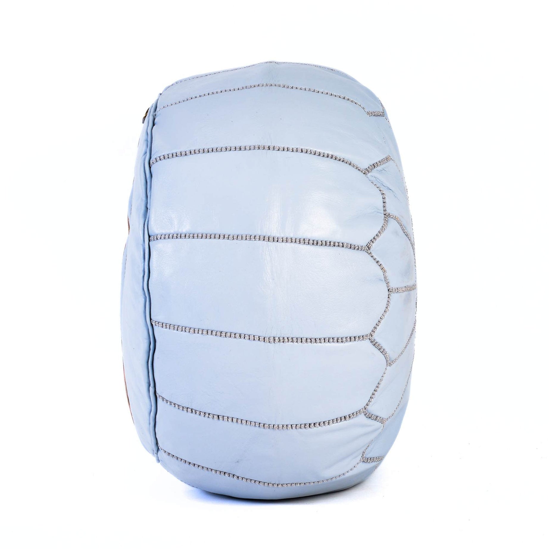 Gray Hand-Stitched Genuine Leather Ottoman Pouf with Embroidery