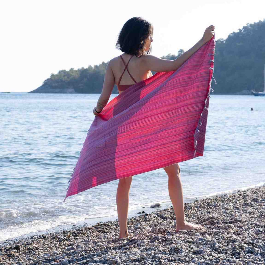 Rainbow Turkish Beach Towel Colorful Premium Quality - LuxoraCraft