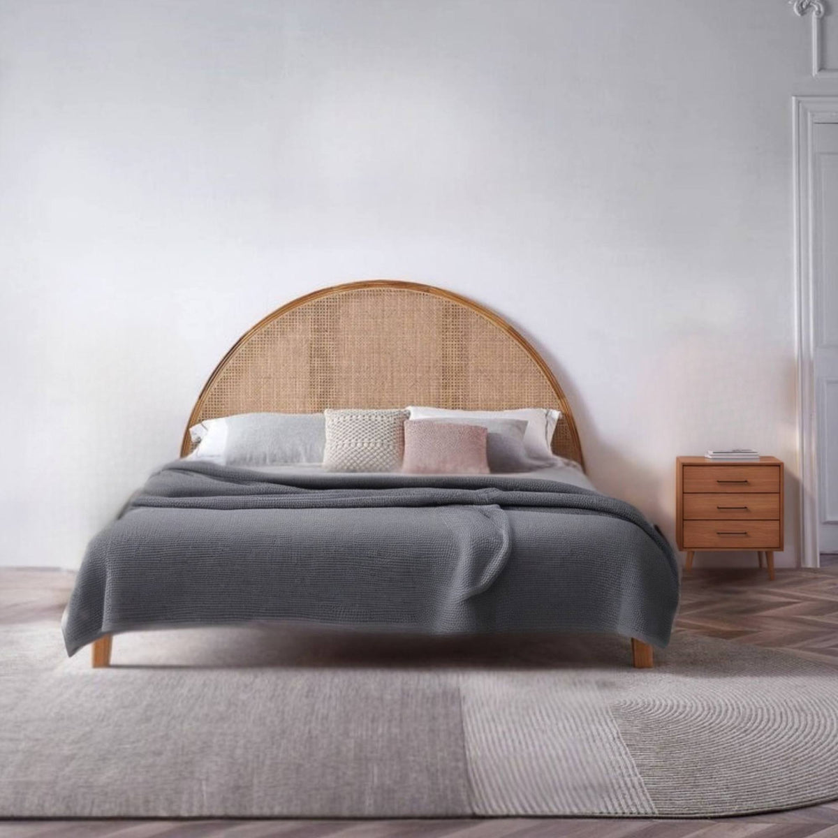 Handwoven Rattan Headboard Eco-Friendly Luxury Bedroom - LuxoraCraft