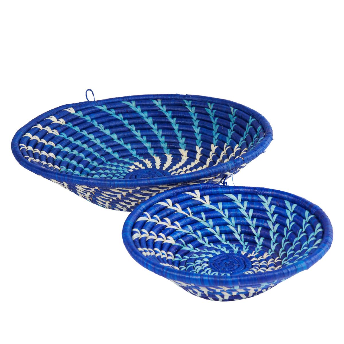 Blue White Woven African Wall Storage Baskets Set of 2 Reflektion Design