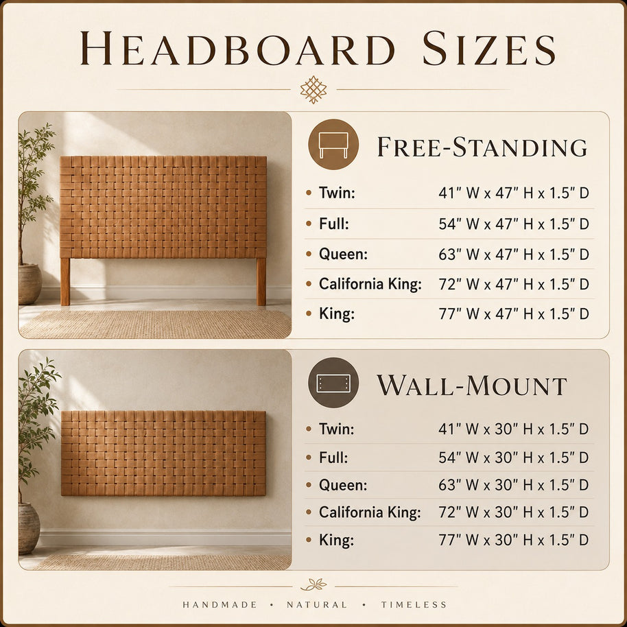 Leather Headboard – Custom Handmade with Hanging or Leg Options -Tan Leather