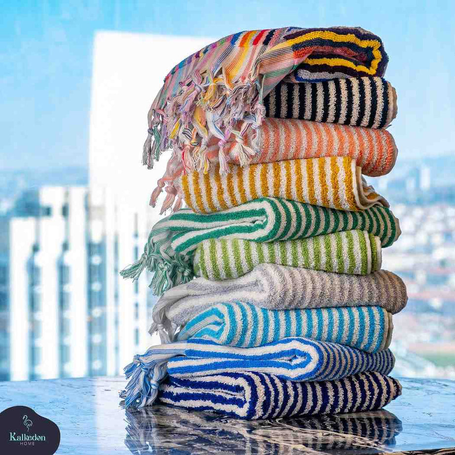 Striped Hand Towel Front View Turkish Premium Quality - LuxoraCraft