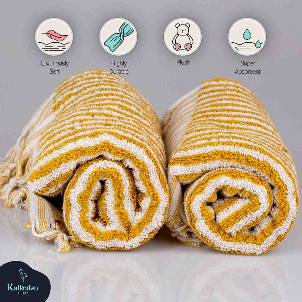 Striped Turkish Hand Towel Side View Premium Cotton - LuxoraCraft