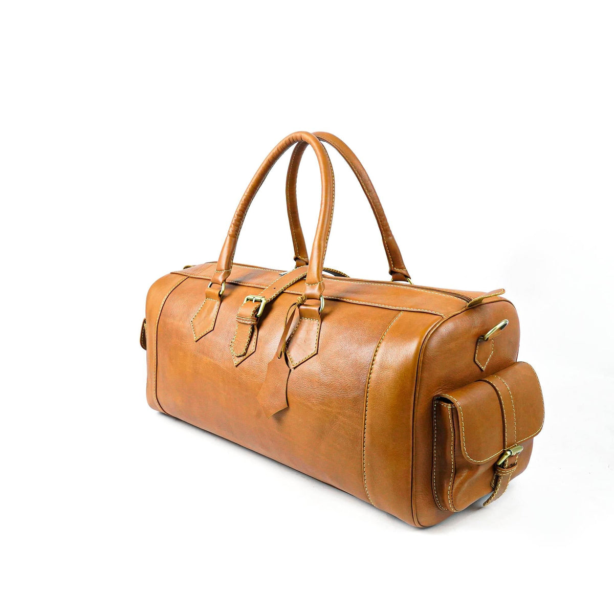 Cognac Vintage Leather Travel Bag Hand-Stitched Artisan - LuxoraCraft