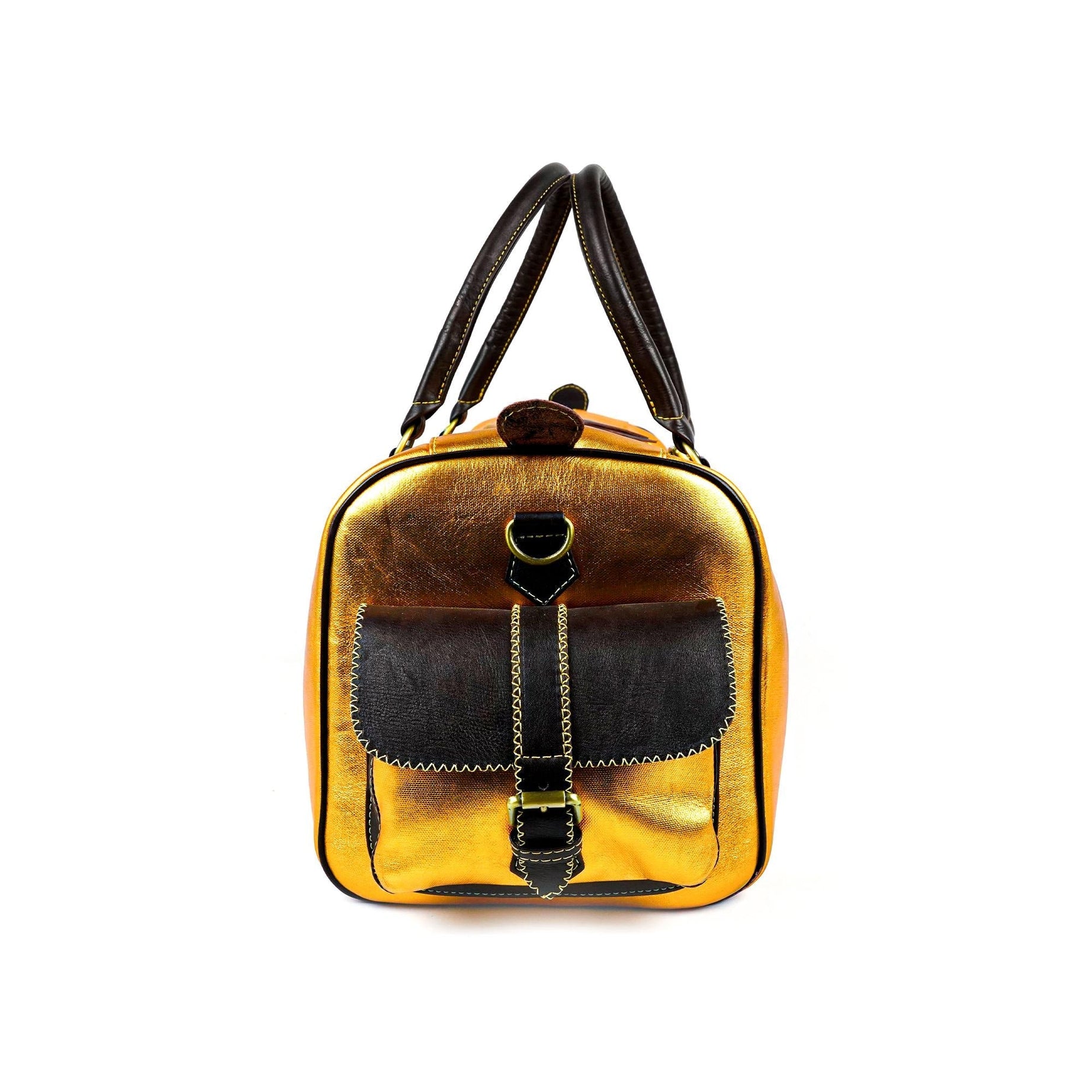 Hand Stitched Vintage Gold Travel Leather Bag