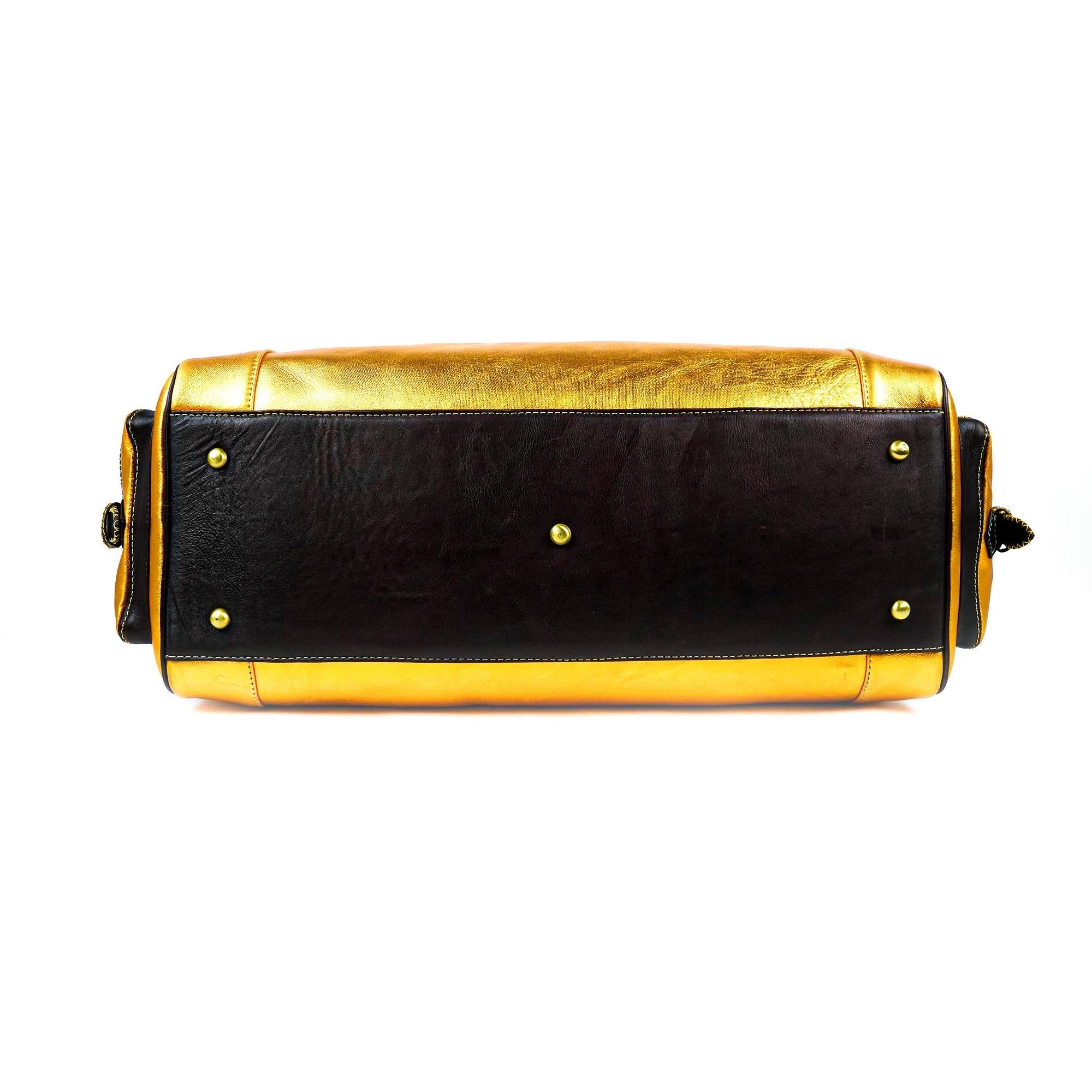 Hand Stitched Vintage Gold Travel Leather Bag