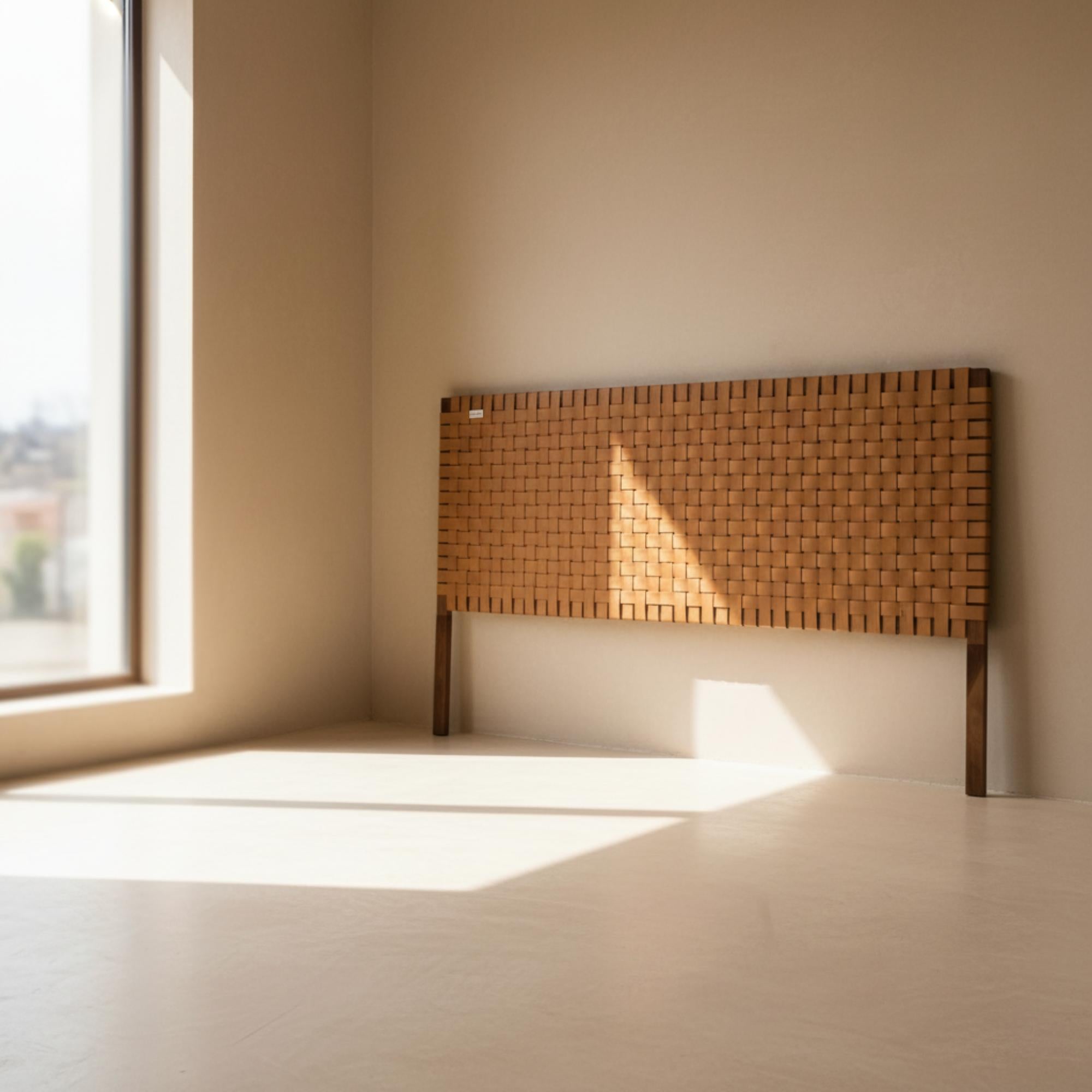 Solid Walnut Headboard with Full-Grain Leather Straps