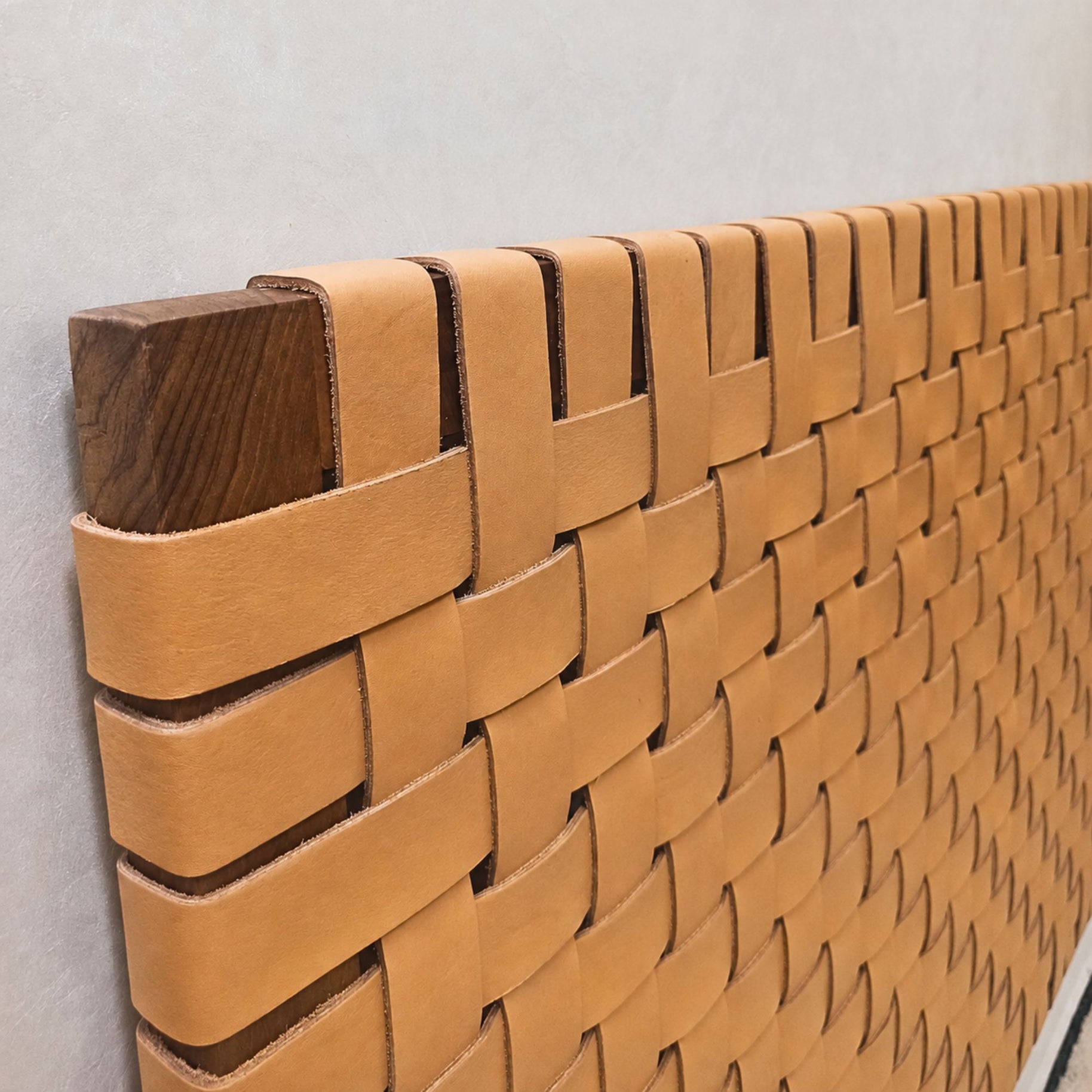 Solid Walnut Headboard with Full-Grain Leather Straps
