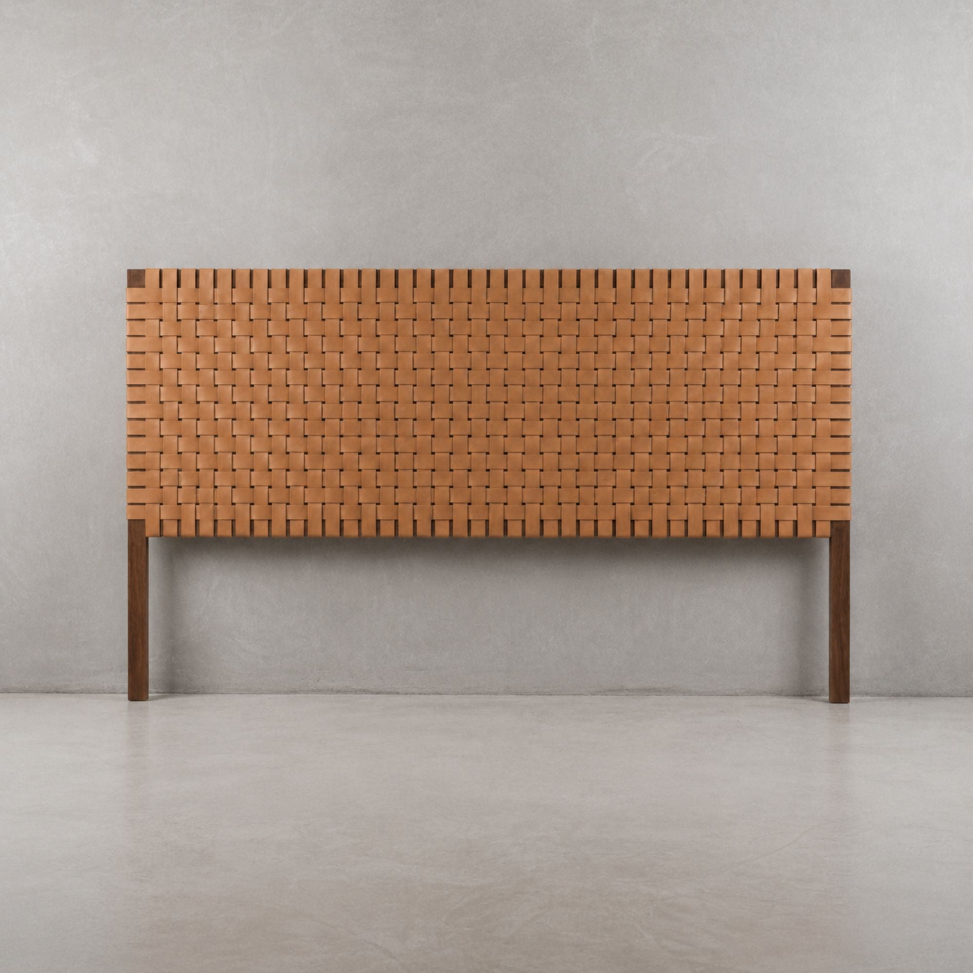 Solid Walnut Headboard with Full-Grain Leather Straps