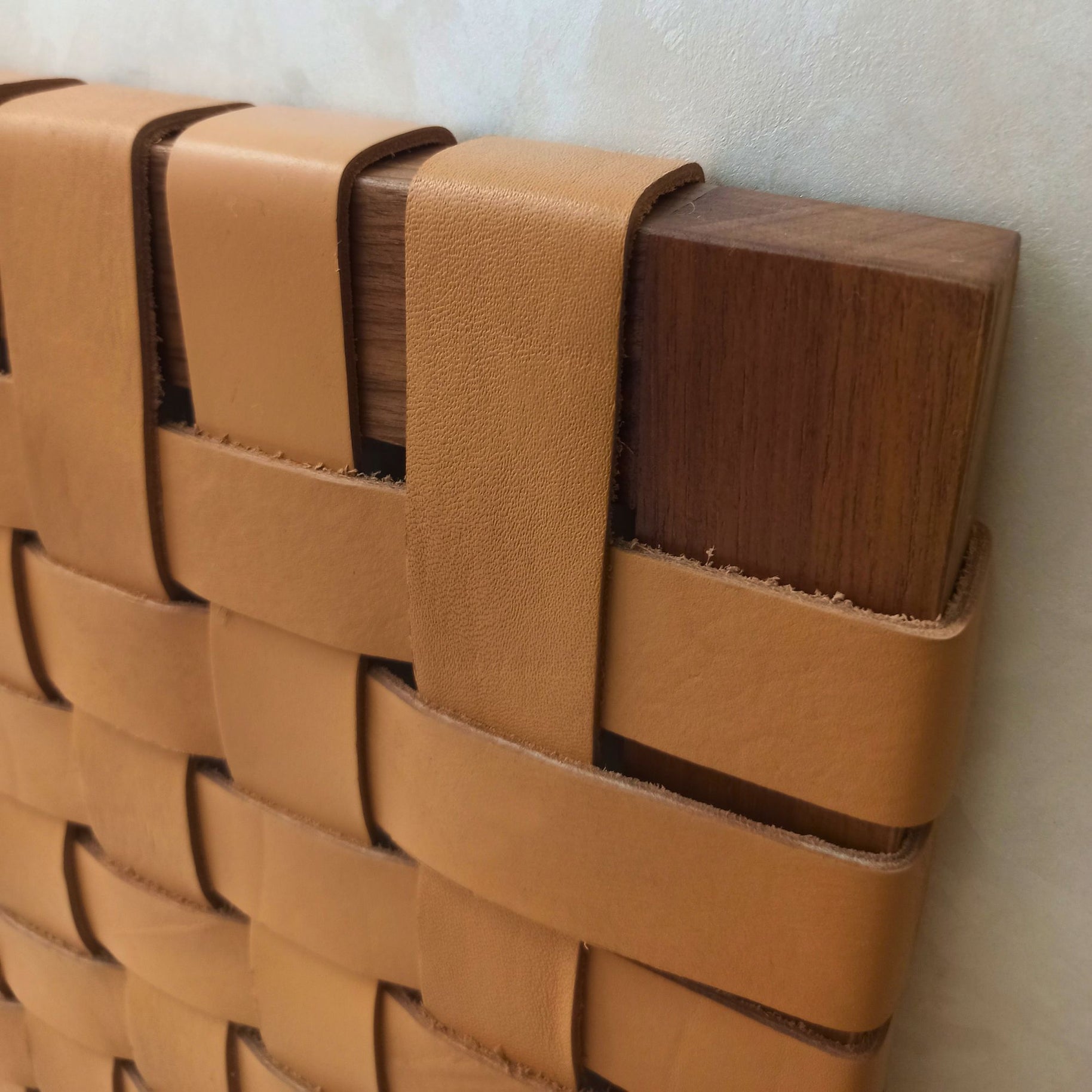 Solid Walnut Headboard with Full-Grain Leather Straps