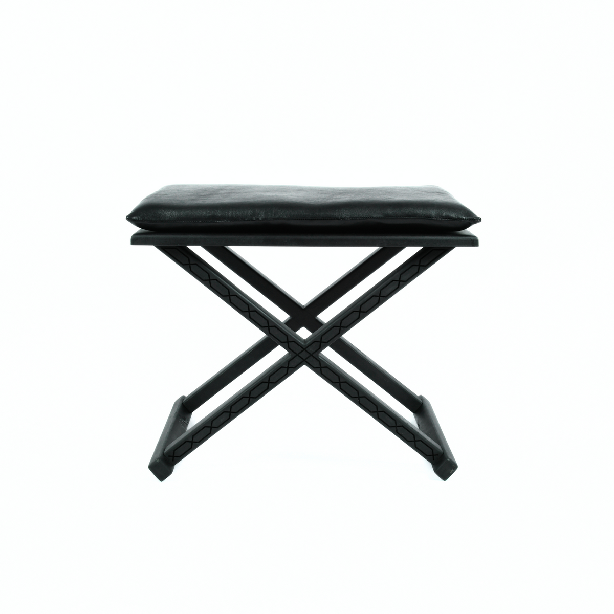 Mid-Century Modern Wood Leather X Stool and Coffee Table In Living Space - LuxoraCraft