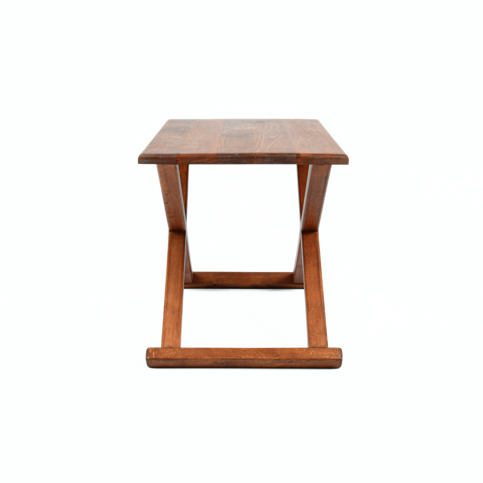 Brown Wooden X Stool with Handcrafted Brown Leather Cushion