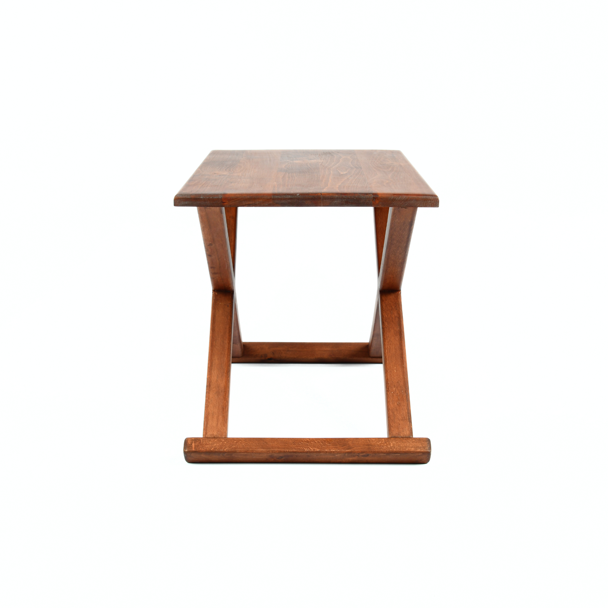 Brown Wooden X Stool with Handcrafted Brown Leather Cushion