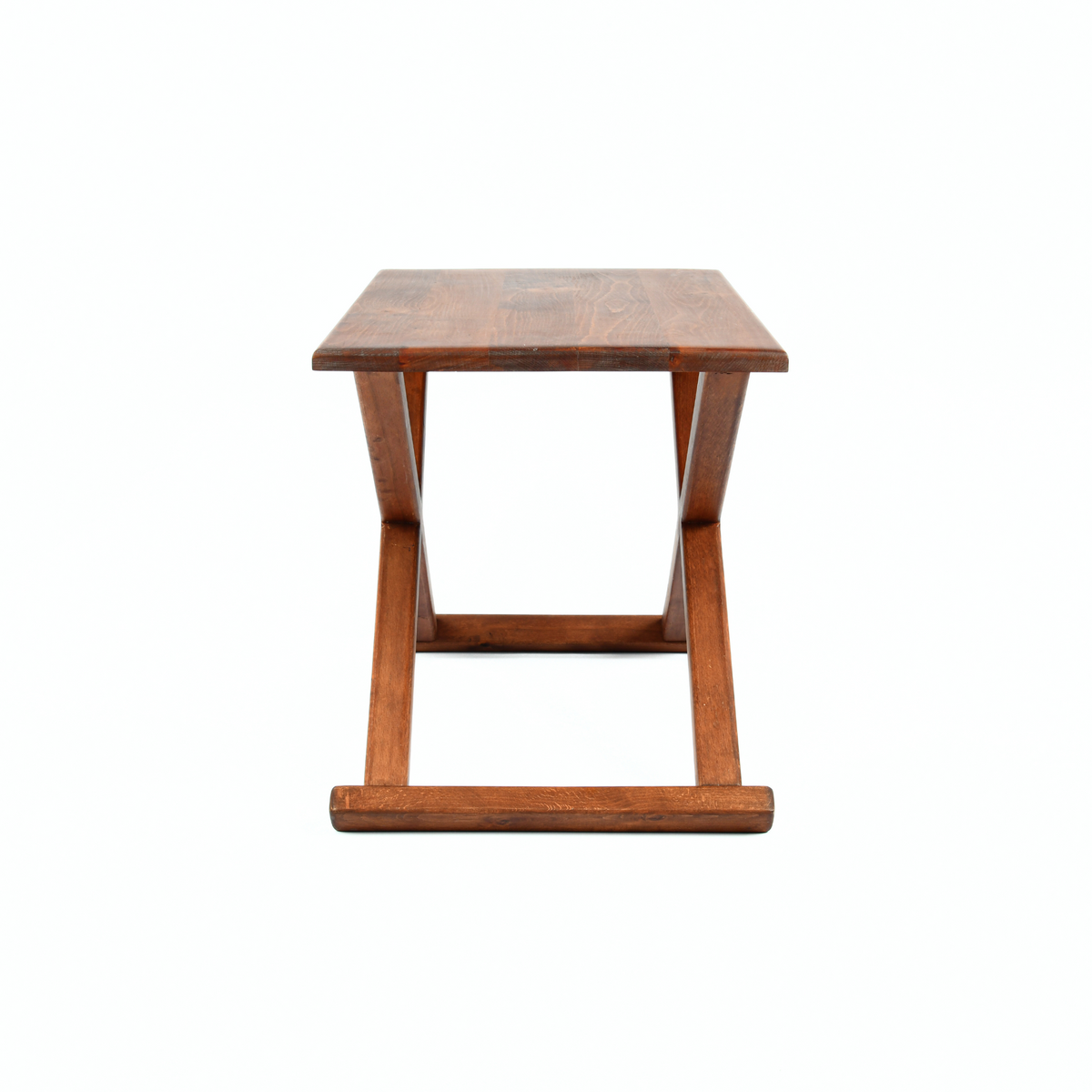 Brown X Stool Leather Cushion Side View Artisan Made - LuxoraCraft