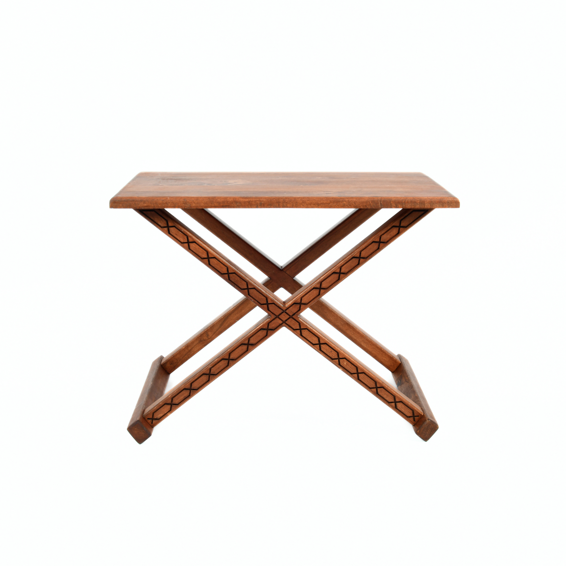 Brown Wooden X Stool with Handcrafted Brown Leather Cushion