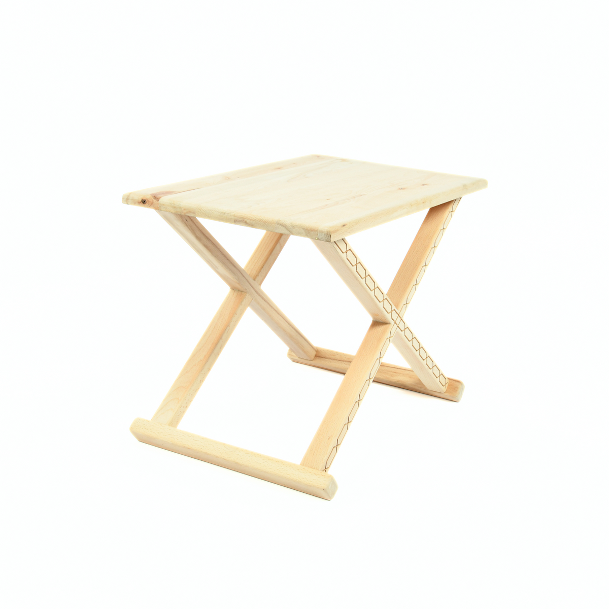 Natural Wood X Stool Side View Coffee Table Leather - LuxoraCraft