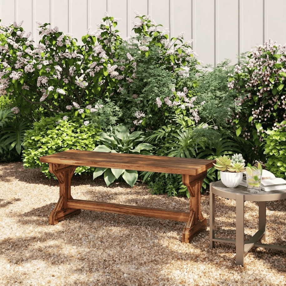 Solid Wood Outdoor Bench Rustic Patio Garden Seating