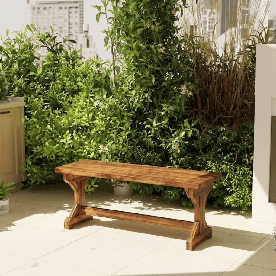 Solid Wood Outdoor Bench Rustic Patio Garden Seating