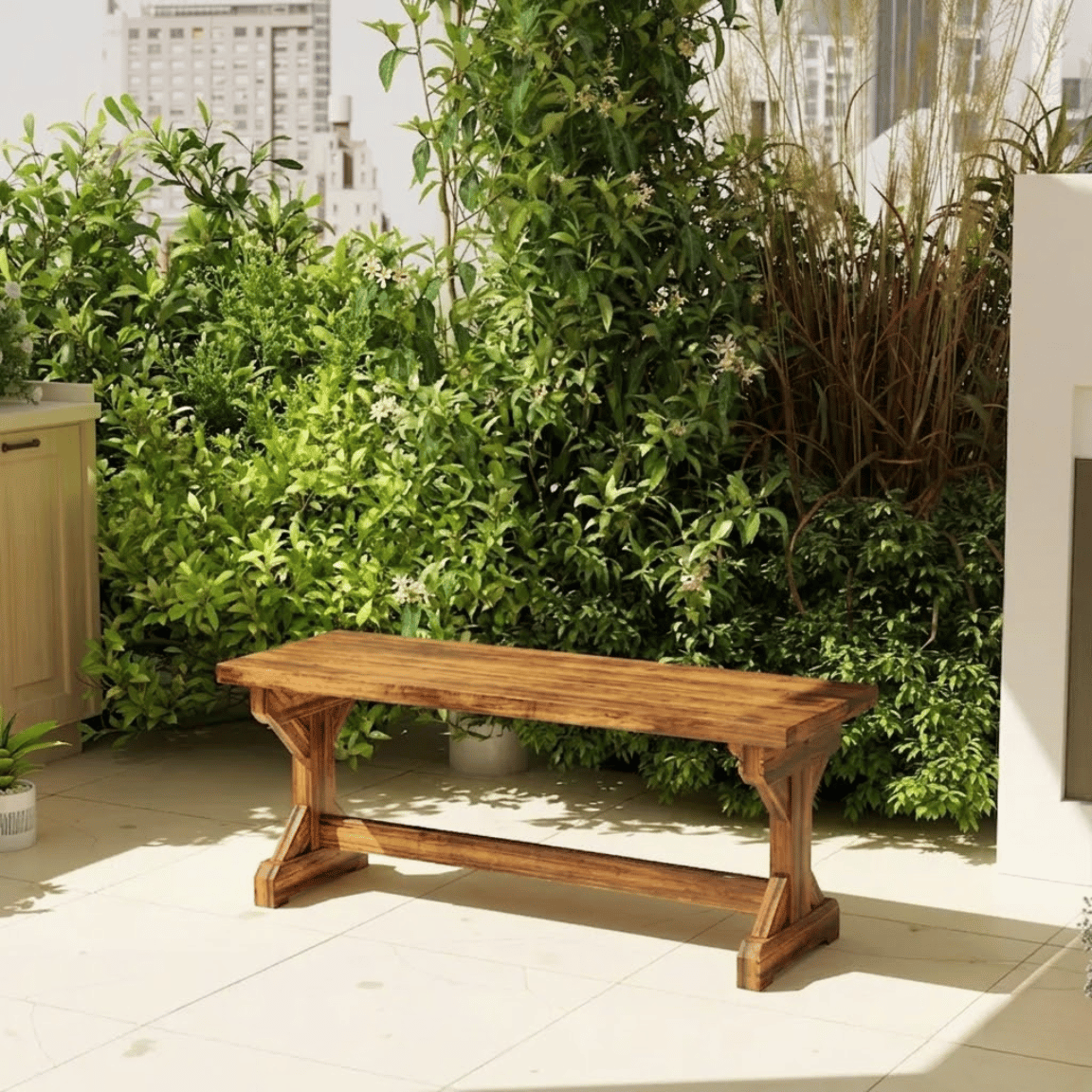 Solid Wood Outdoor Bench Rustic Patio Garden Seating