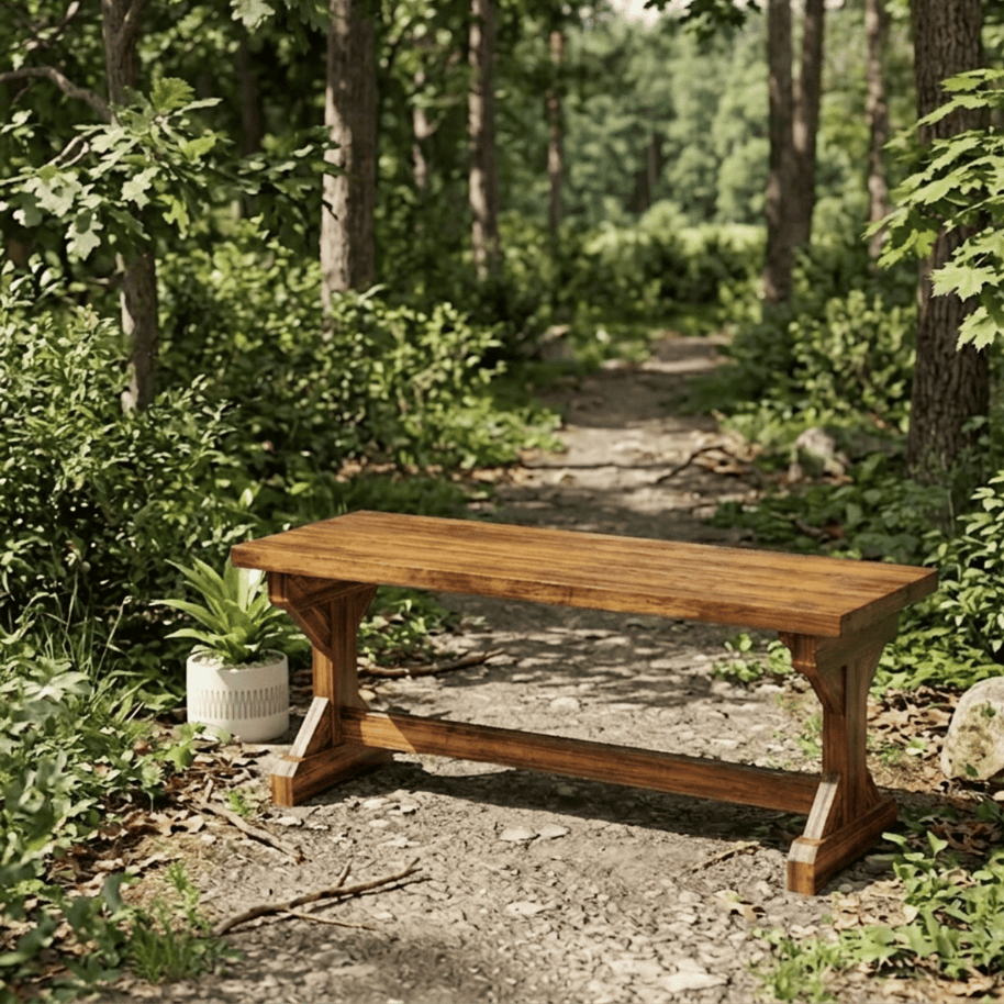 Solid Wood Outdoor Bench Rustic Patio Garden Seating