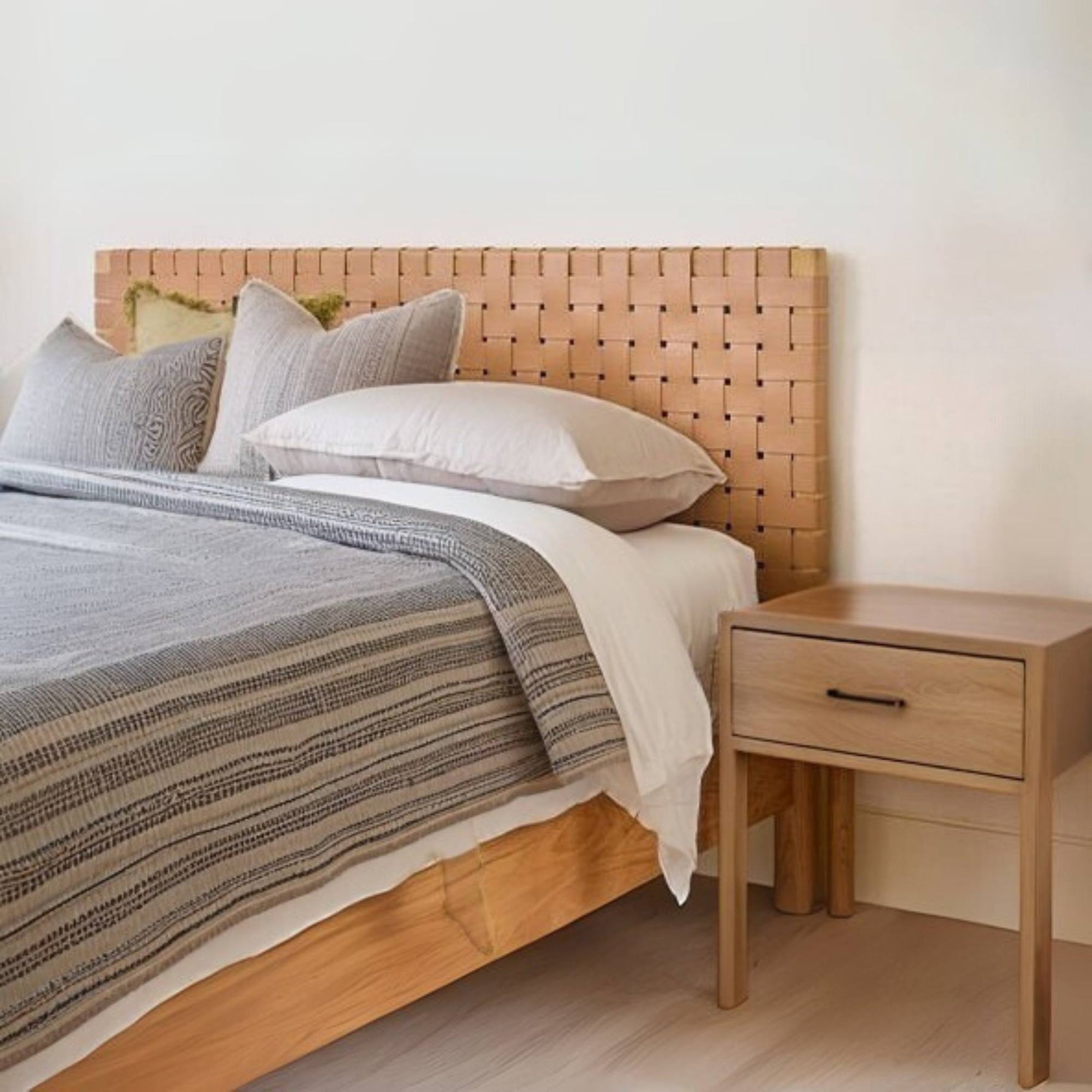 Woven Leather Headboard Minimalist Nordic Bedroom Accent - LuxoraCraft