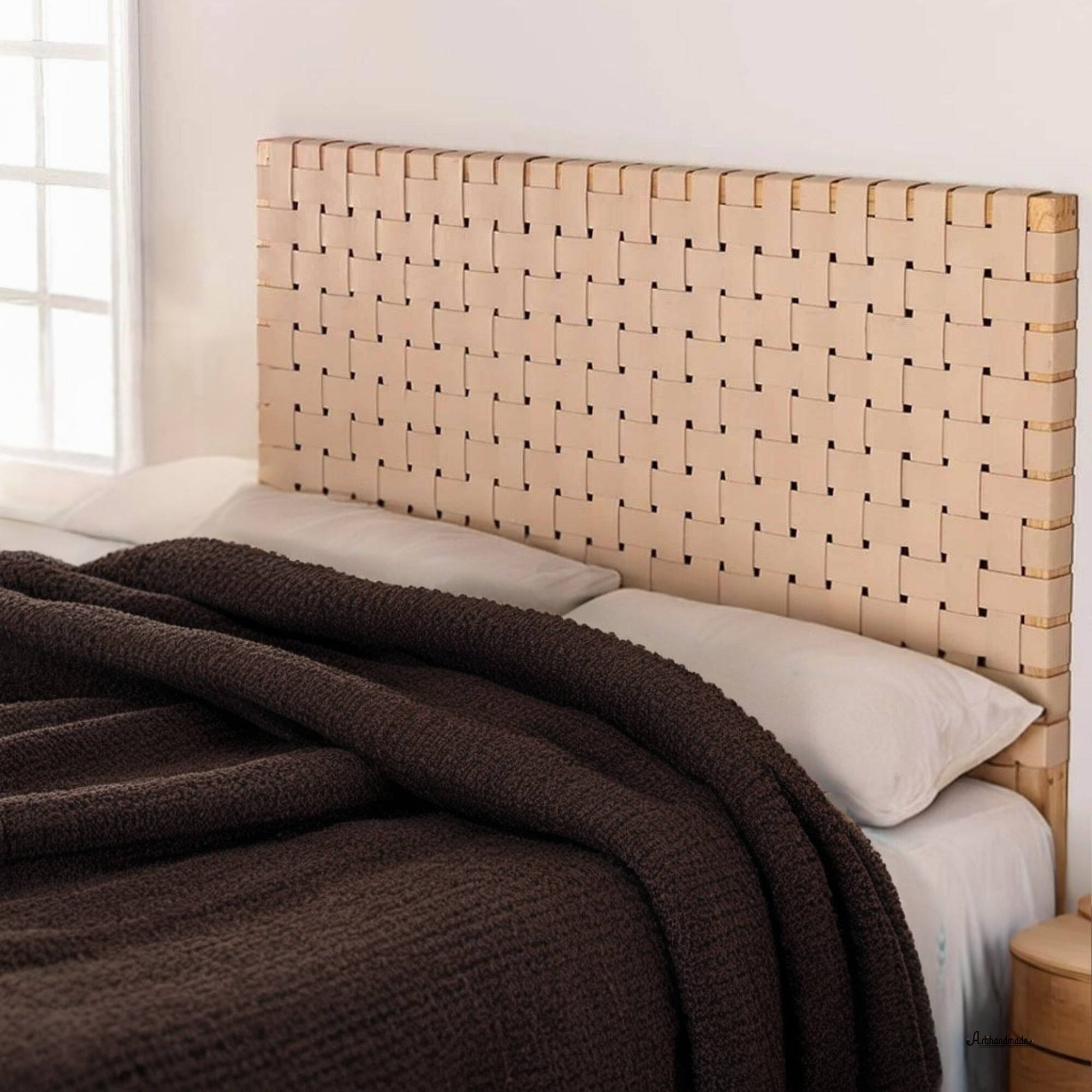 Handcrafted Leather & Wood Headboard – King/Queen Size, Freestanding or Wall-Mounted