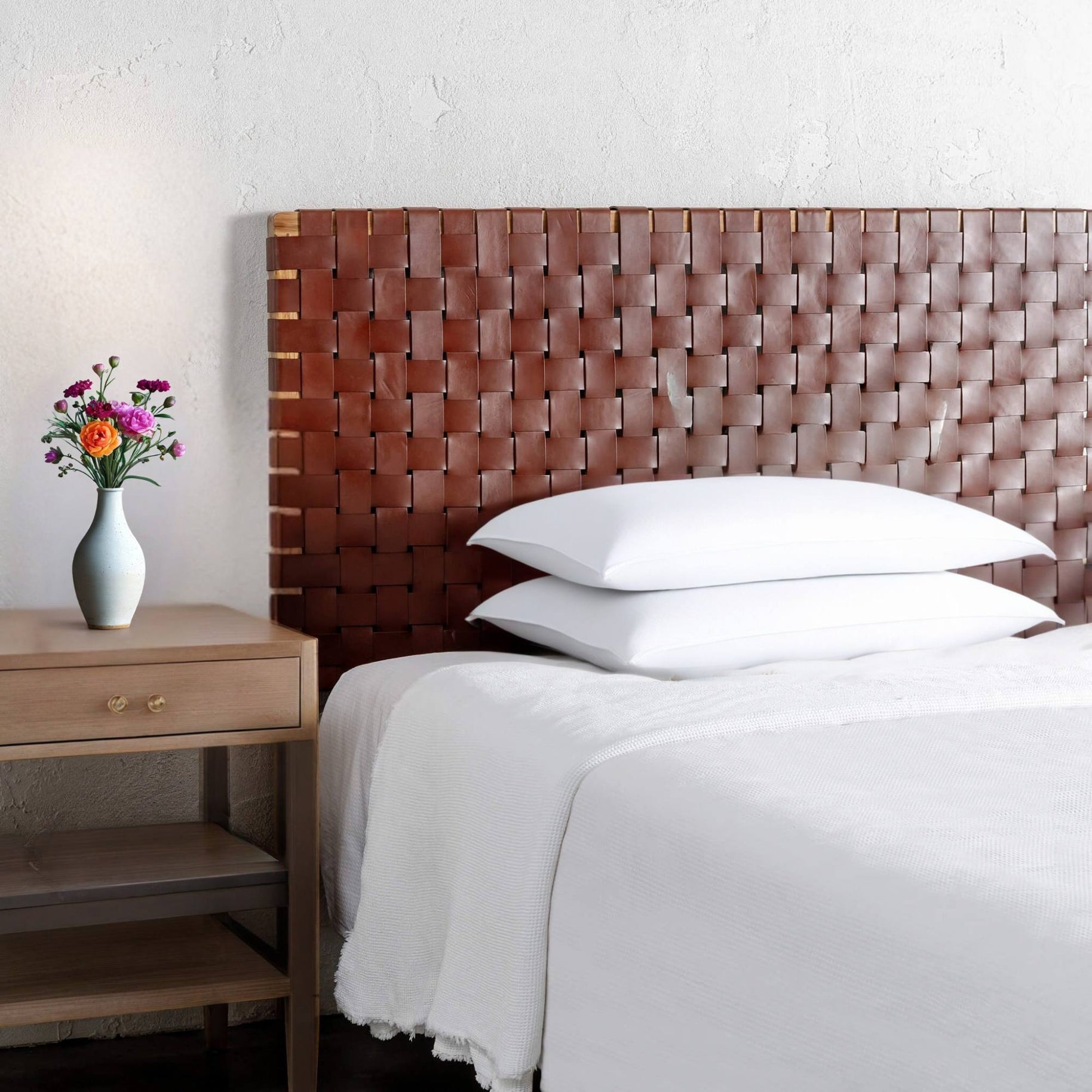 Minimalist Woven Leather Headboard Scandinavian King Queen - LuxoraCraft