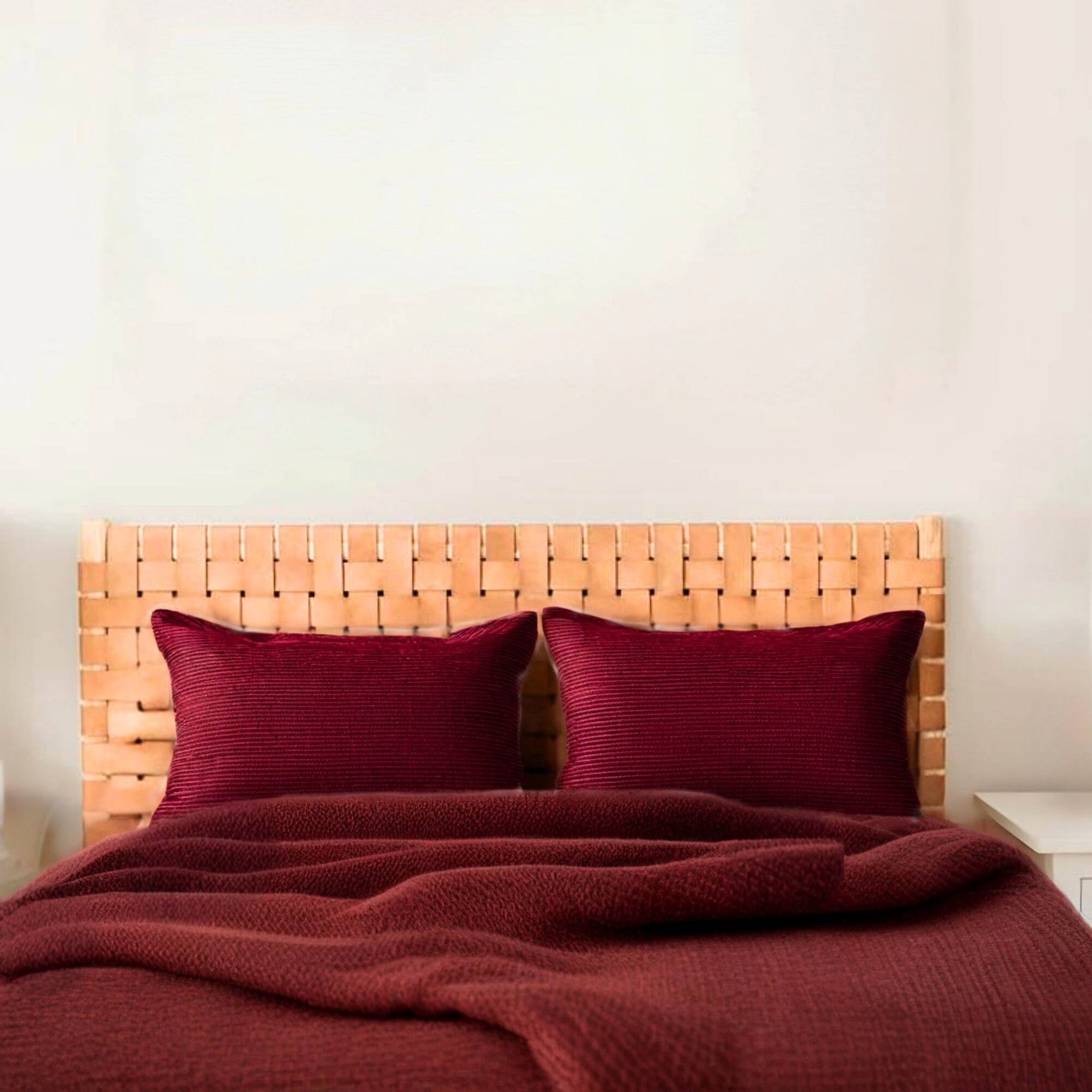 Luxury Woven Leather Headboard Natural Serenity Bedroom - LuxoraCraft