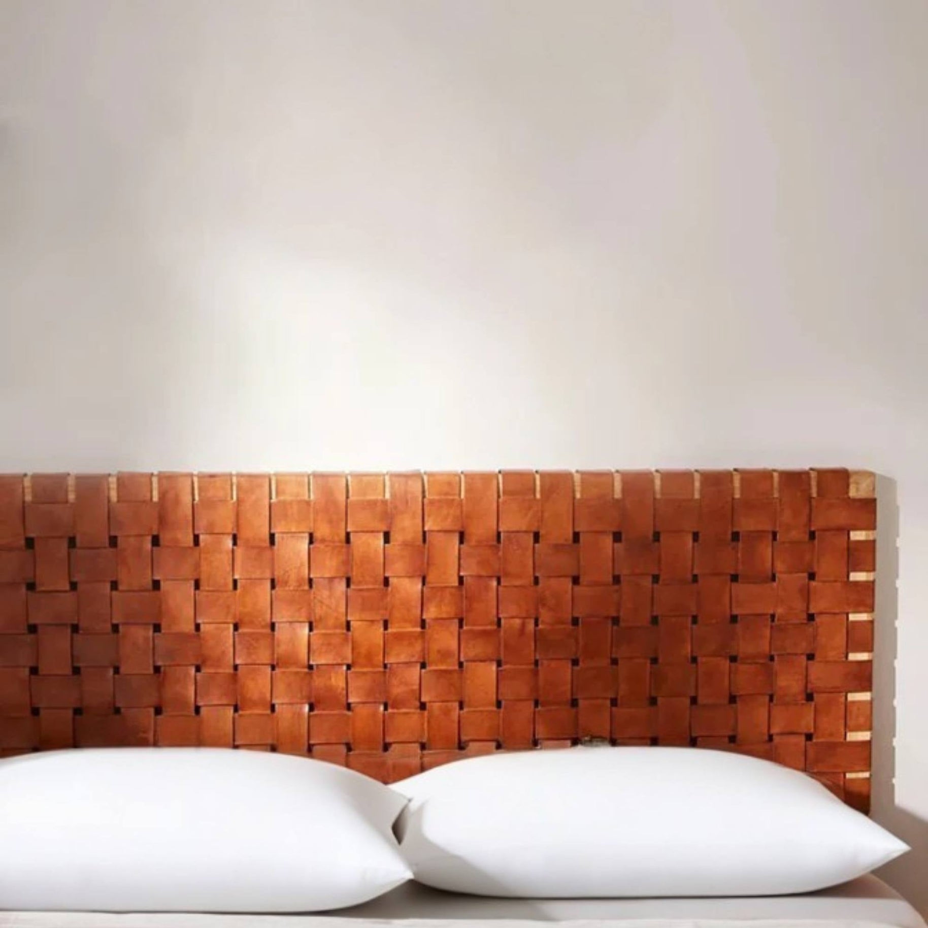 Woven Leather Headboard Artistic Bedroom Accent Handcrafted - LuxoraCraft