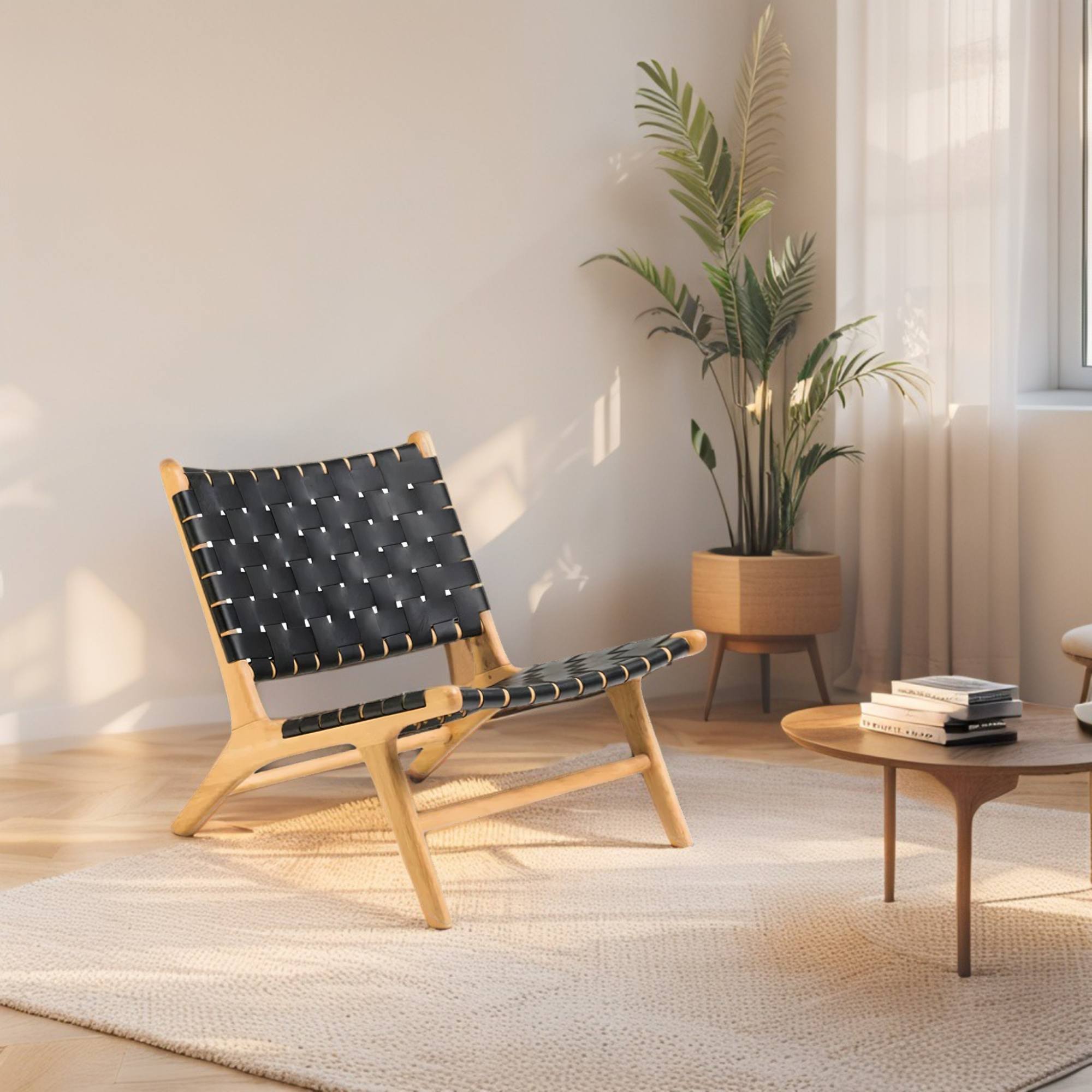 Black-Woven Leather Lounge Chair