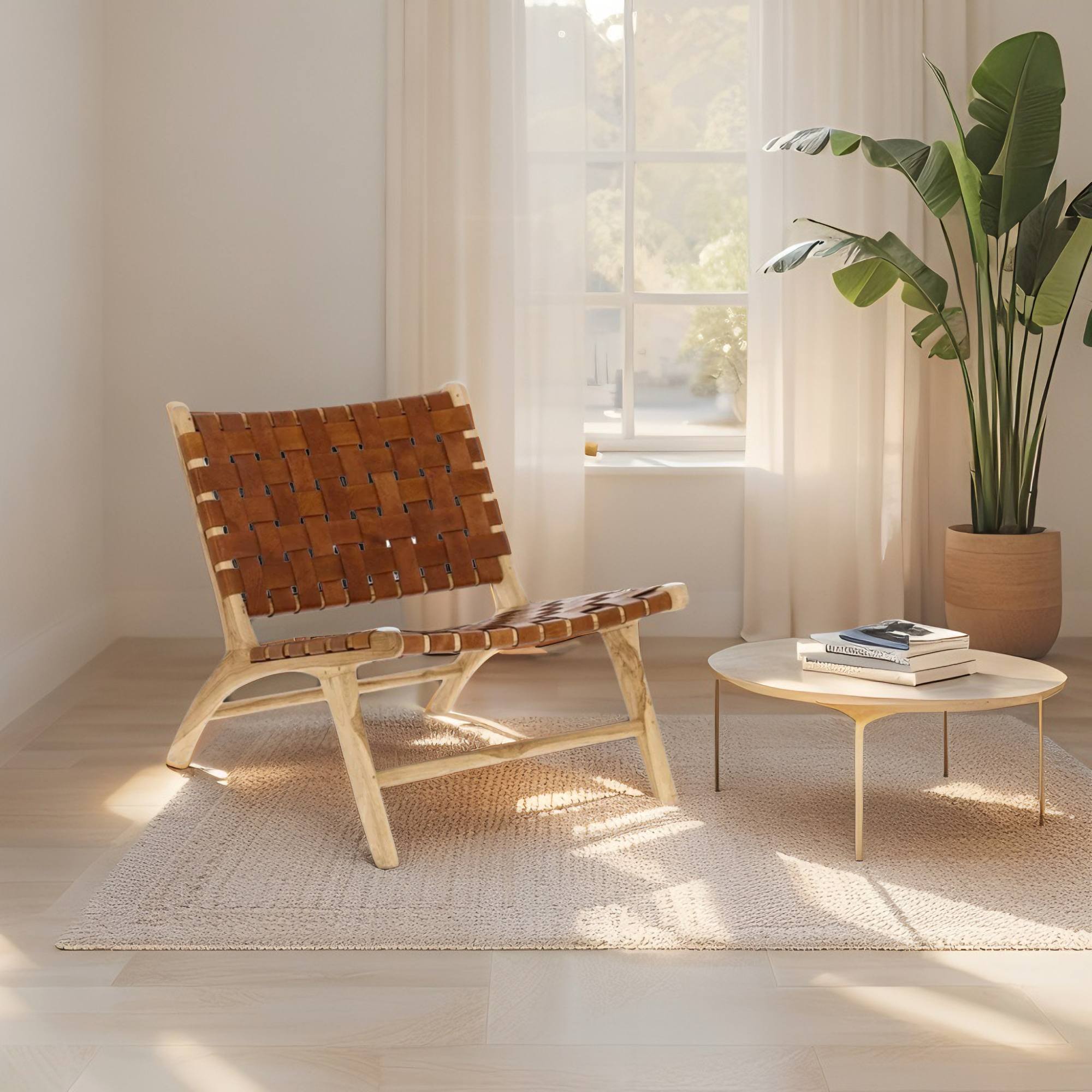 Brown-Woven Leather Lounge Chair