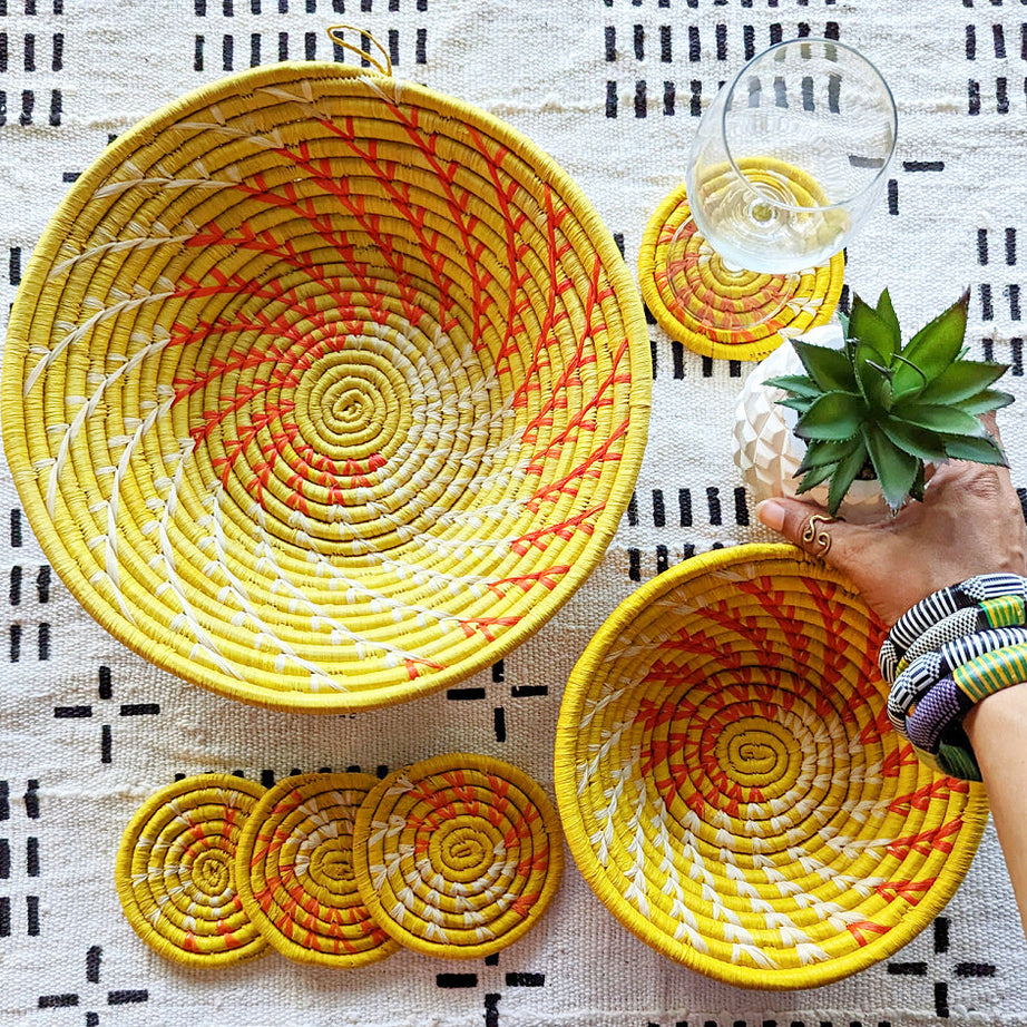 Large Yellow Woven African Basket
