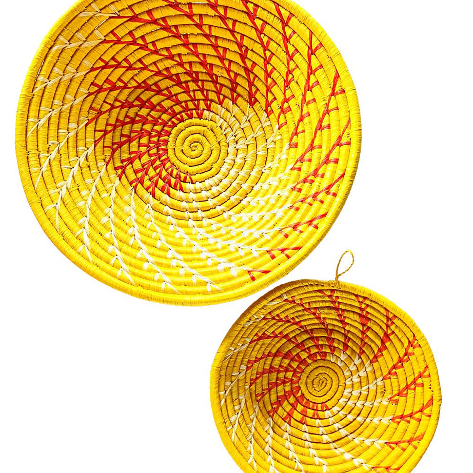 Yellow Woven African Wall Baskets Set of 2