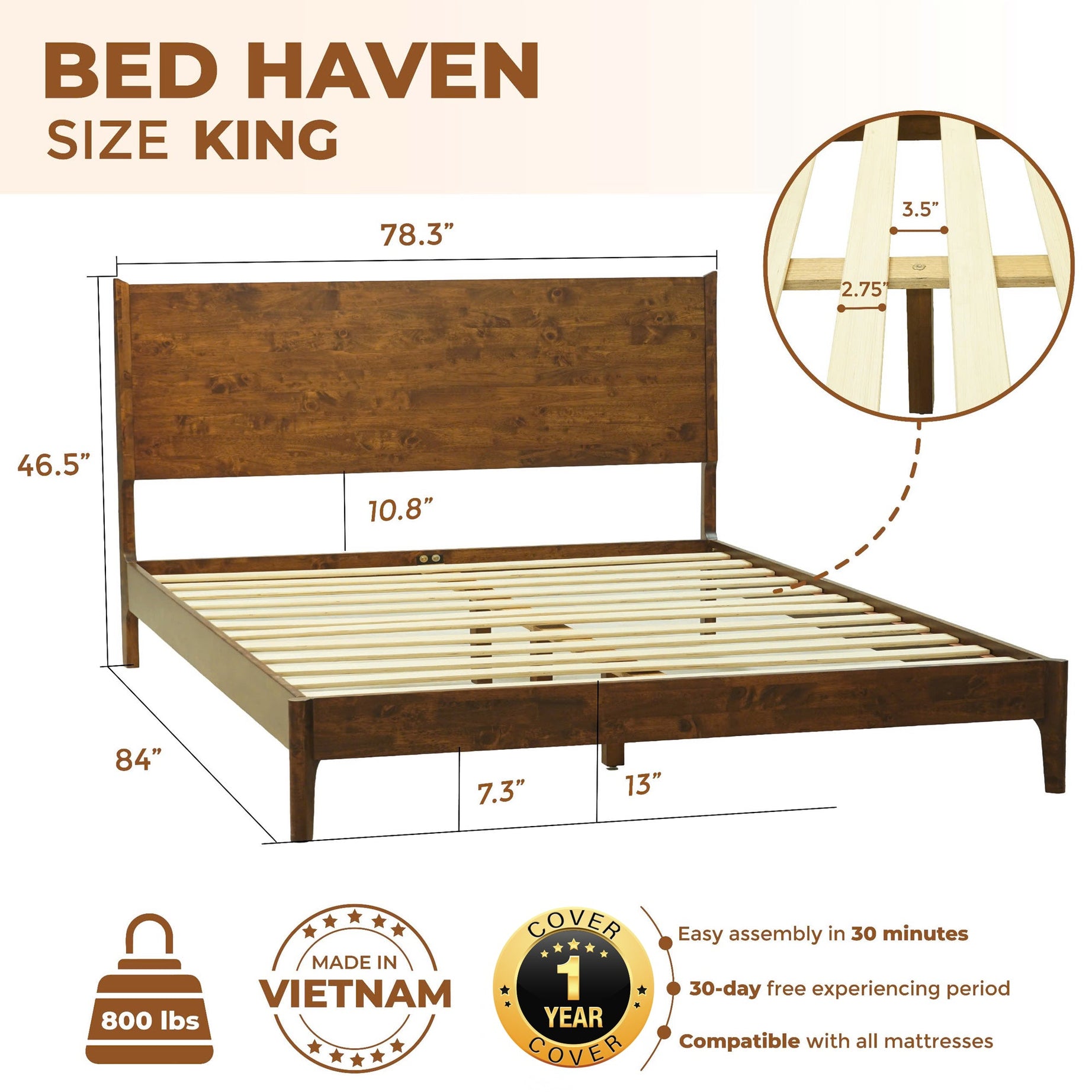 Haven Solid Wood Bed Frame